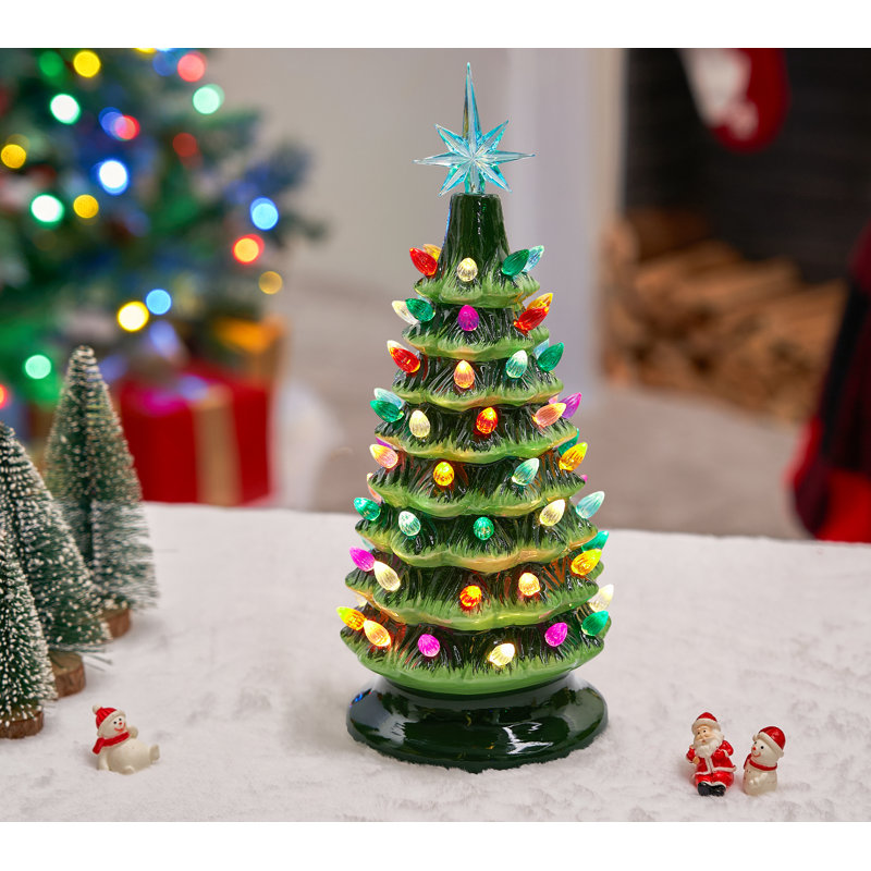 15" Ceramic Christmas Tree with Star Topper and Multicoloured LED Lights