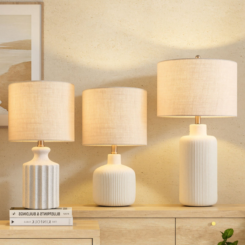 Mathel Cream Ceramic Table Lamp, 17.75" H x 10" W x 10" D