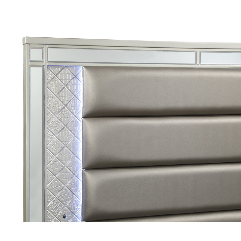 Lit à panneau très grand 1pc avec superbe finition argentée, canal, luxe moderne et éclairage à DEL intégré pour la chambre à coucher avec éclairage,