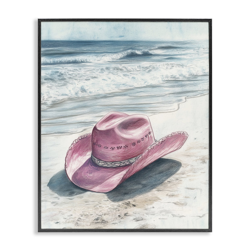«Cowgirl Hat on Beach», estampe numérique, design par Heidi Kuntz, H 14 po x l 11 po, Giclée encadrée noir minuit