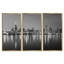 Chicago Skyline at Night, noir et blanc - 3 pièces, cadre photo flottant sur toile-760375433-760375437