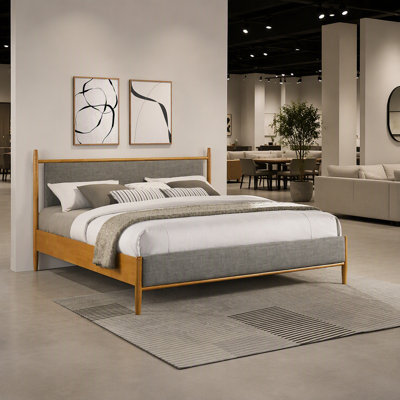 Light Brown Eastern King Panel Platform Bed
