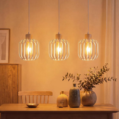 3-Light Kitchen Island Pendant – White Metal Shade, E27