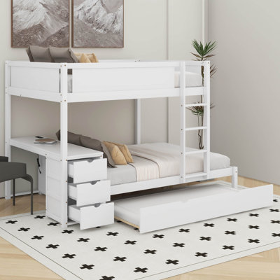 Full-Over-Full Bunk Bed With Twin Size Trundle, Storage And Desk