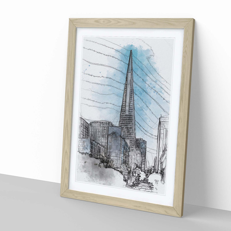 Transamerica Pyramid in San Francisco in Abstract - Picture Frame Graphic Art Print, Oak, 76cm H x 50cm W x 2cm D