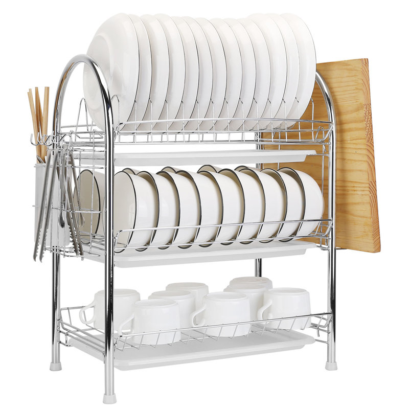Égouttoir à vaisselle à 3 niveaux avec égouttoir à vaisselle et 3 plateaux à égouttoir