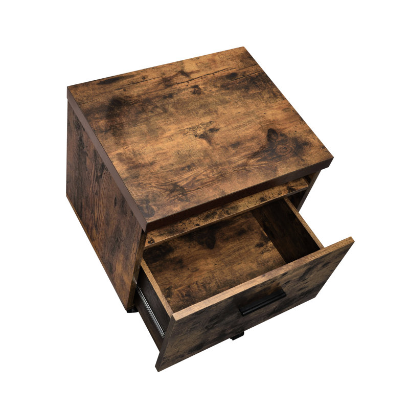 Rectangular File Storage Cabinet In Weathered Oak And Black - Assembled, Wooden Top, Metal Legs Locked Compartment & Finish Drawer