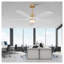 Ventilateur de plafond 52 pouces doré moderne avec lumière et télécommande - DEL à intensité variable, moteur à courant continu réversible, pales en bois massif pour le salon et la chambre à coucher