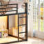 Lit superposé simple en métal noir avec lumières DEL, tablettes de rangement et tiroirs, aucun sommier requis-550634797