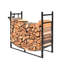 Support à bois de chauffage robuste de 33 po, support en fer thermolaqué noir - idéal pour la décoration intérieure / extérieure, fabrication en acier robuste, conception surélevée, crochets intégrés pour accessoires de feu
