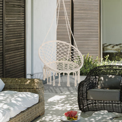 Madhu Patio Hammock Chair, Hanging Rope Hammock Swing, Cream White