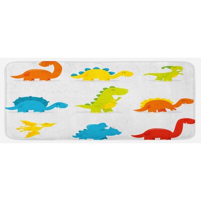 Arrangement And Funny Dinosaurs Set Cartoon Style Colorful Kids Nursery Theme Multicolor Kitchen Mat -  East Urban Home, 276B2790554D42C79B79D82C335DC7FC