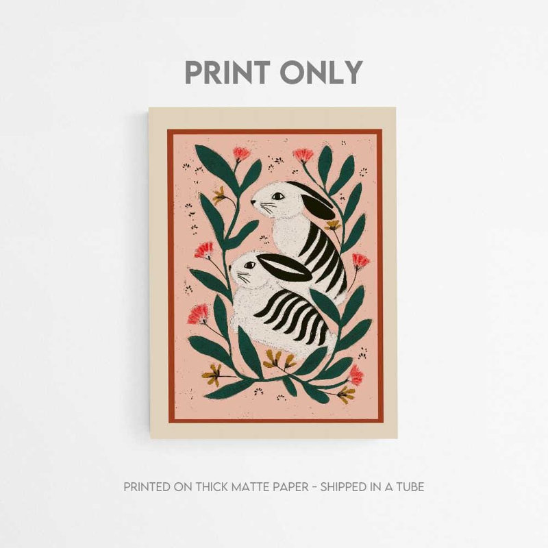 Reproduction d'art mural Hares: aquarelle florale - formats et cadres multiples, H 48 po x l 36 po, Brun