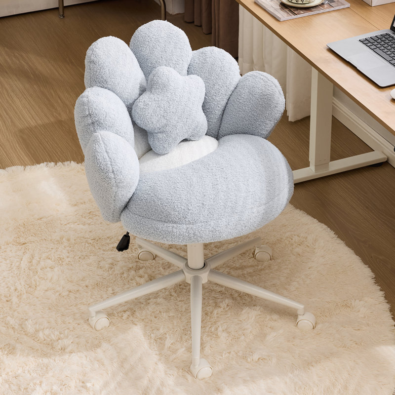 Teddy Fleece Makeup Office Chair Swivel Chair  Vanity Chair With Pillow, Blue