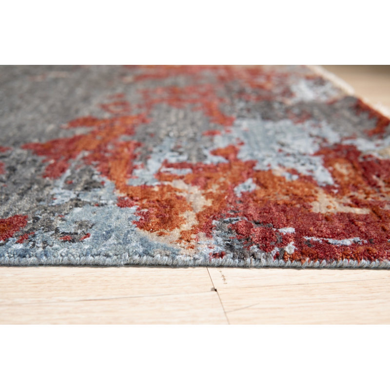 Hand Knotted Wool Area Rug in Gray