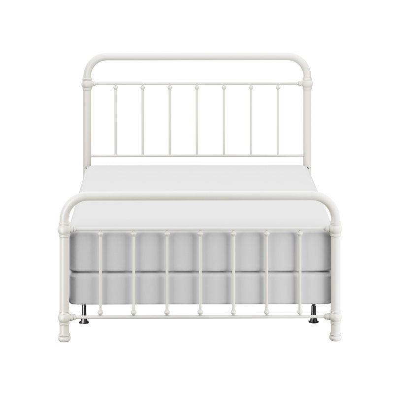 Lit standard à profil bas Melancon, Grand, Blanc doux / Beige satiné
