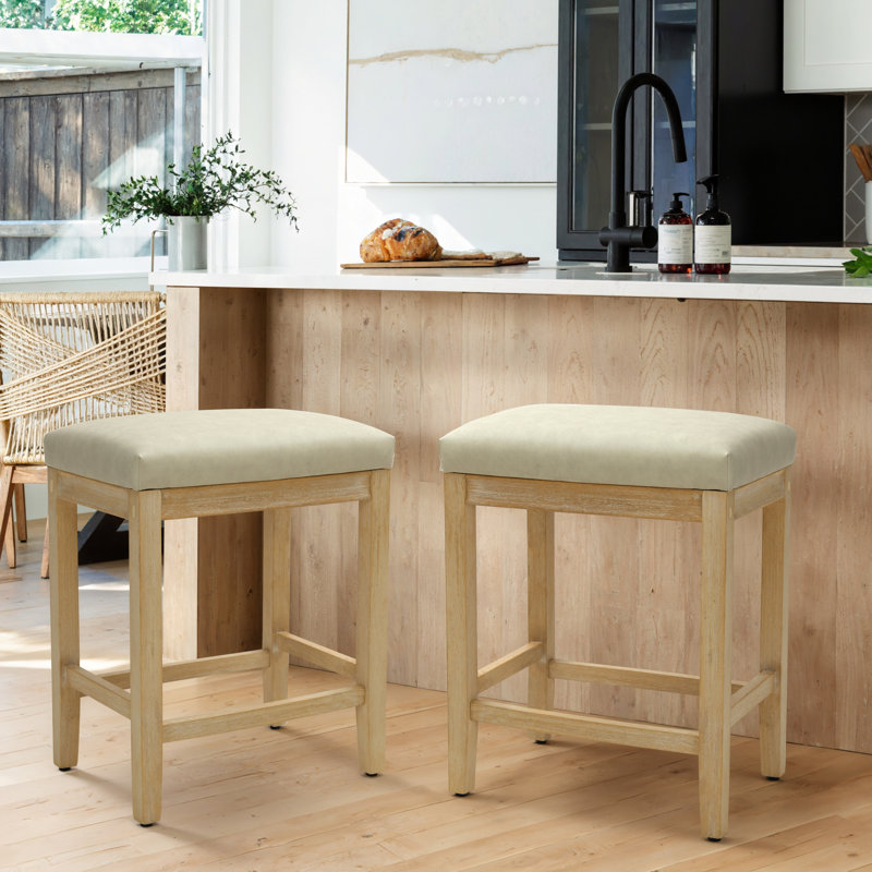 Tabouret de bar 24 po Yerly, Siège beige / structure en bois