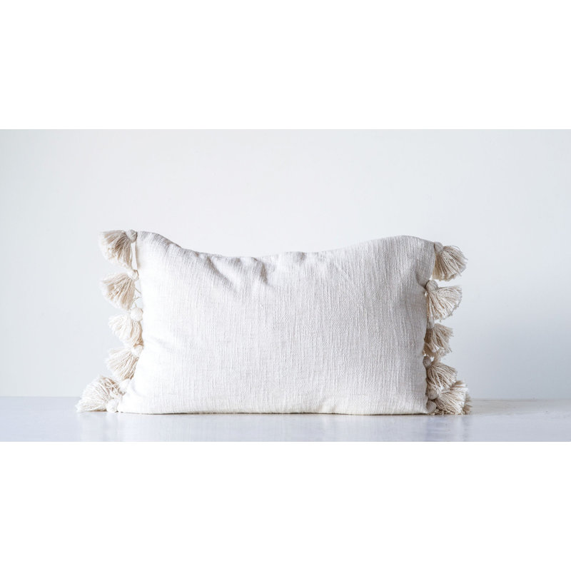 Hutton Woven Cotton Slub Lumbar Pillow with Tassels