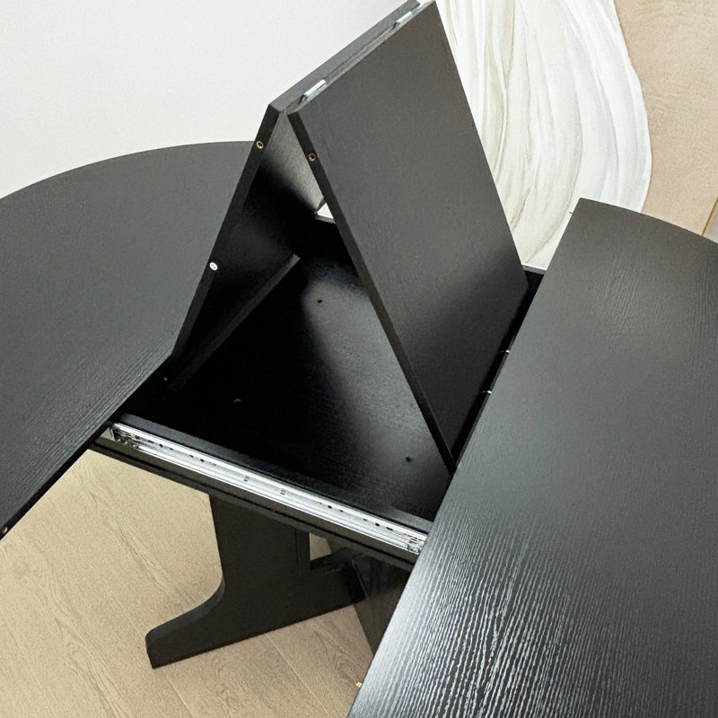 Table de salle à manger 59 x 43 pouces ovale pour la cuisine, extensible avec rallonge, base en forme de tréteau noir, longue durée, pouvant accueillir 6 meubles de cuisine: table, extensible, amovible