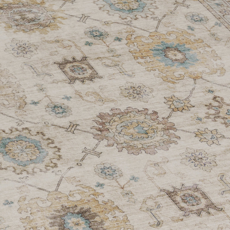 Tapis lavable à la machine Natashia Bryn, Rectangulaire 3 pi x 5 pi, Écume de mer, écume de mer