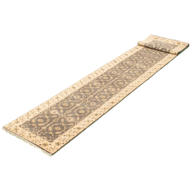 Tapis gris foncé en laine noué à la main 2 pi 8 po x 15 pi 5 po Royal Ushak