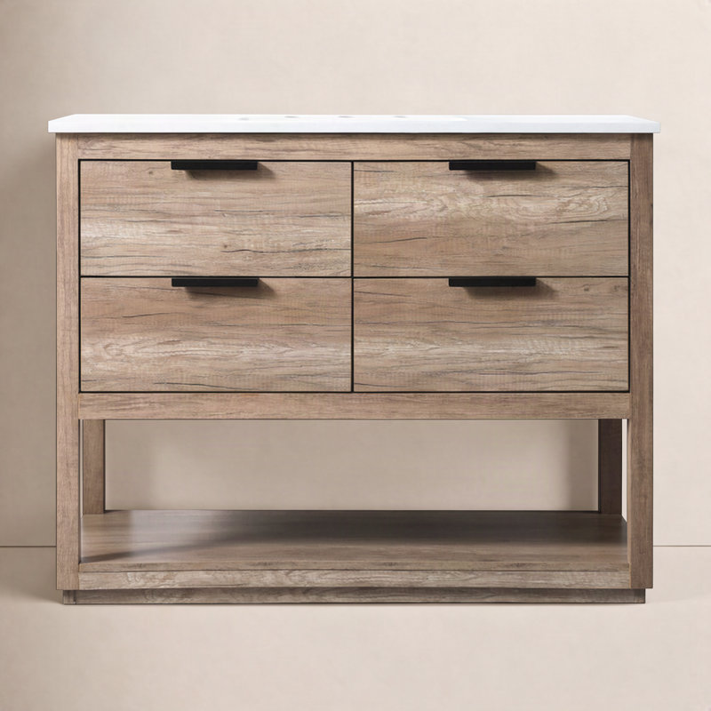 Felicity 42'' Single Bathroom Vanity with Engineered Marble Top, Natural Oak