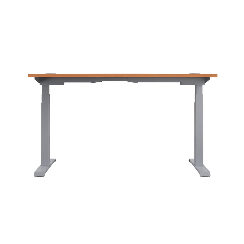 Bouton Adjustable Metal Base Standing Desk, Beech, 65cm H x 120cm W x 80cm D, Silver