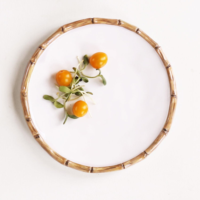 Vida Melamine Salad/Dessert Plate, White/Natural
