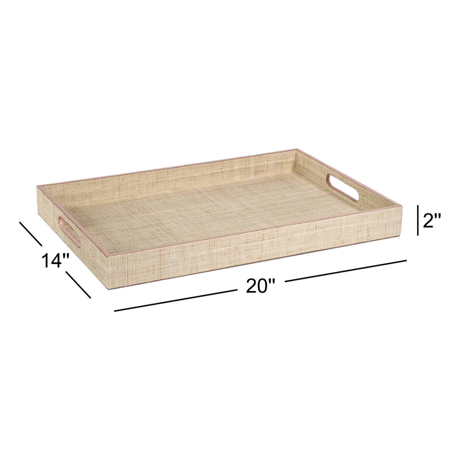 Rectangle Raffia/ Cow Leather Trim/Polyester Lining Tray, 2" H x 14" W x 20" D
