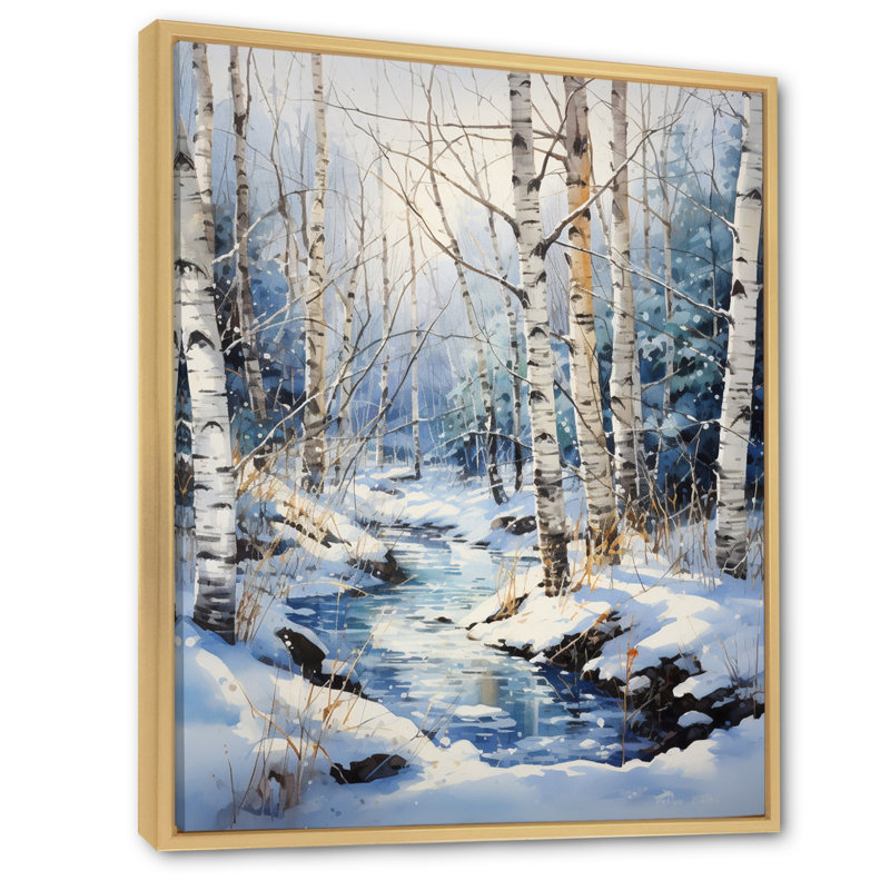 Vonny Birch Woods Winter Moonrise I - Tree Birch, art mural, H 44 po x l 34 po x P 1,5 po, Cadre naturel flottant