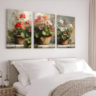 Tableau mural sur toile à motif floral de géranium (paquet de 3)