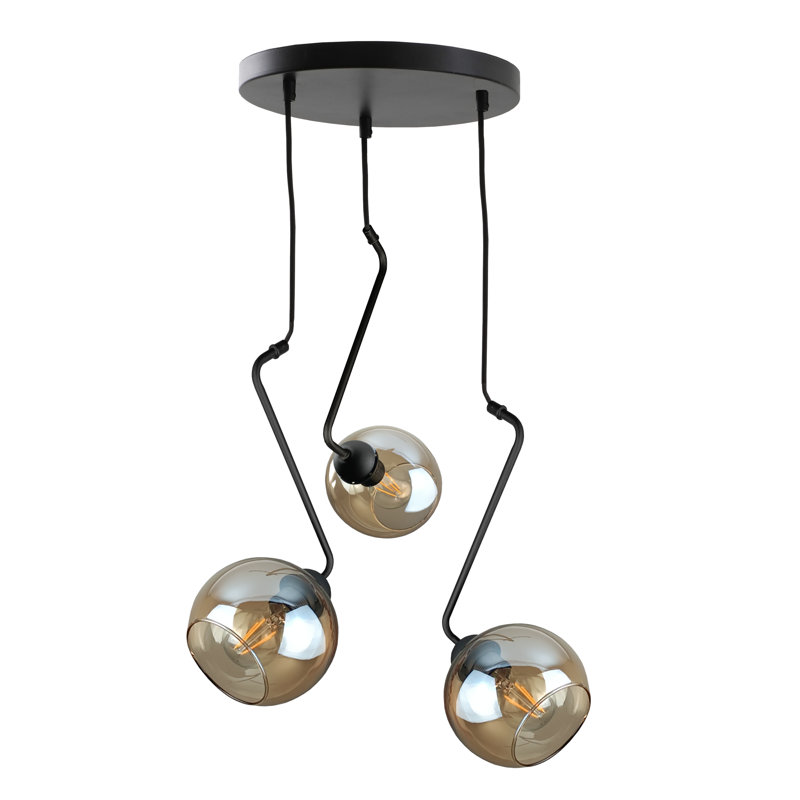 Blerton - Light Matte Black Unique/Statement Pendant, Gold/Orange, 3