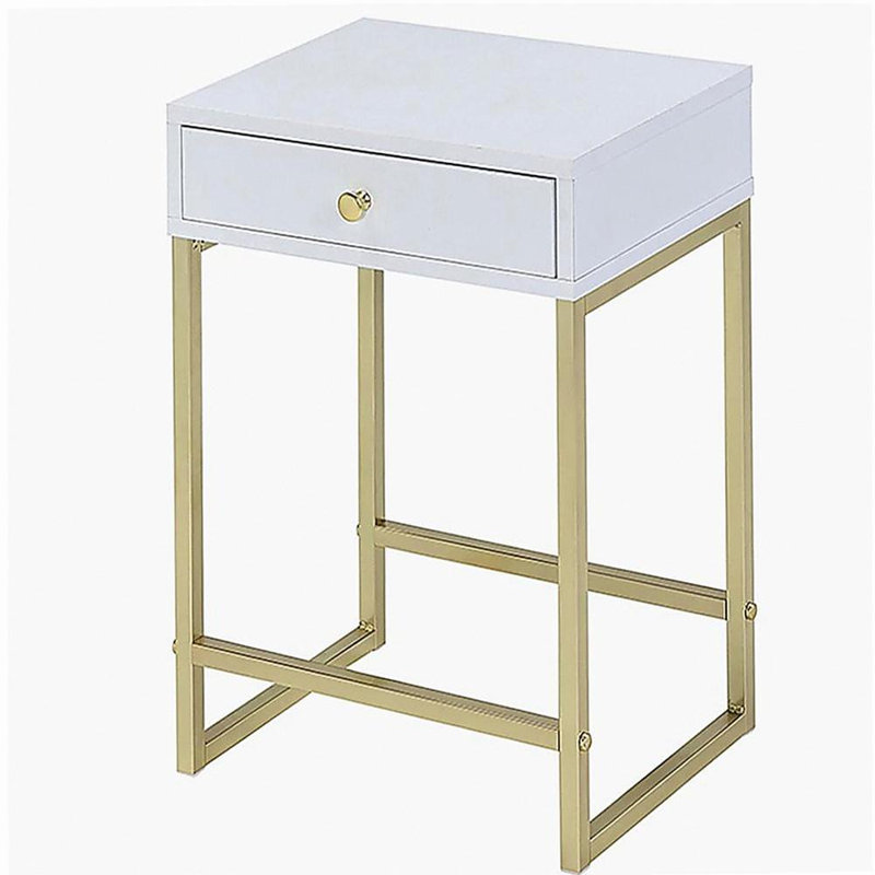 White and brass 1-drawer side table