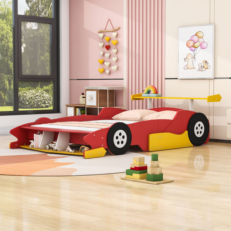 Lit plateforme avec tablettes Race, Rouge, Complète