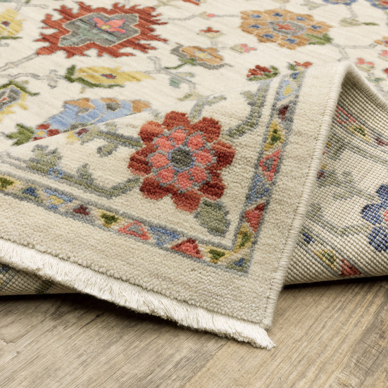 Oriental Machine Woven Beige/Pink Wool and Nylon Blend Area Rug, Rectangle 7'10" x 10'10"