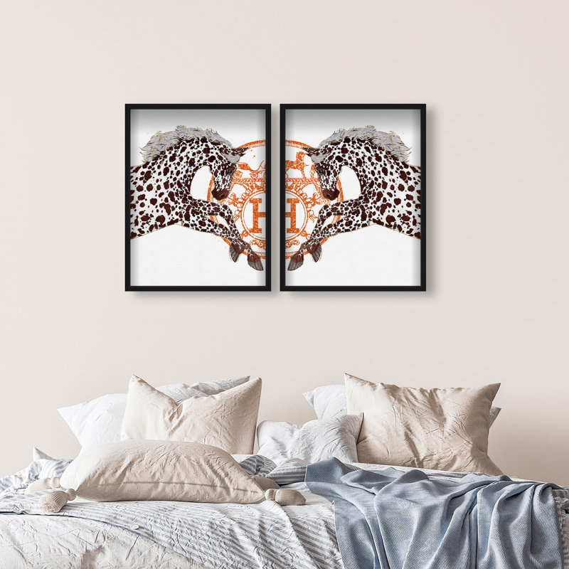 Oliver Gal Appaloosa Duo Horses - Luxury Shadowbox Framed Wall Art, 31.5" H x 51" W, Black