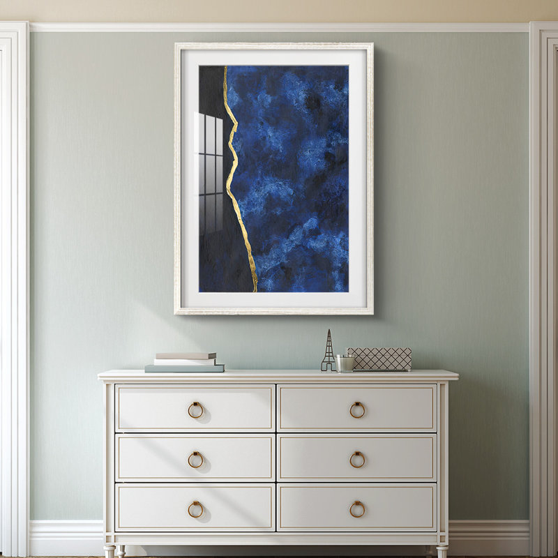 Indigo doré II - impression encadrée, 28.5" H x 20.5" W, White