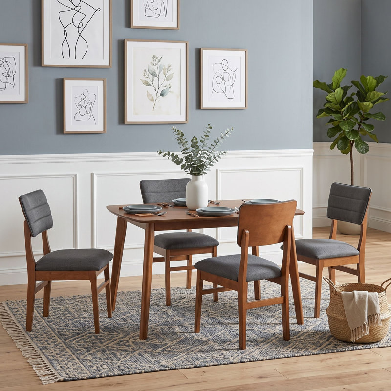 Ensemble de salle à manger moderne 5 pièces avec table de ferme et 4 chaises rembourrées pour la salle à manger, Gris