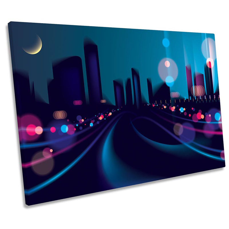 City Abstract Defocused Blue Framed - Wrapped Canvas Print, 50.8cm H x 76.2cm W x 2cm D