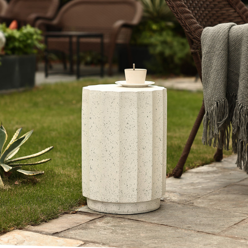 Digrazia Cement Round Outdoor Side and End Table, Modern Accent Table, Housewarming Gifts, Off White/Gray