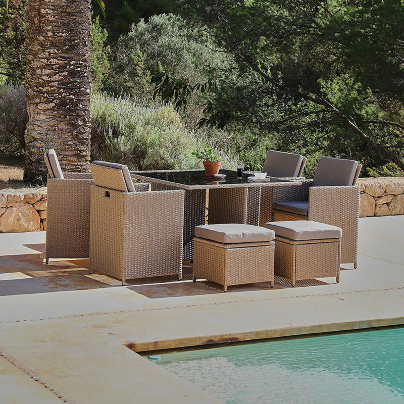 Quilla All Weather Wicker/Rattan 8 - Person with Cushions, Brown, No