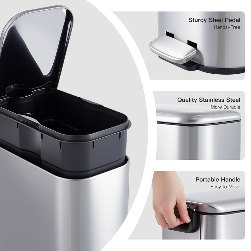 Poubelle compacte 3,2 gallons avec couvercle visible, 3.2 Gallons, Stainless Steel