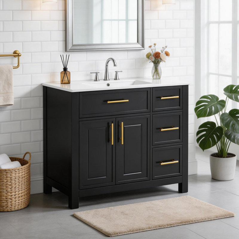Doory 36" Bathroom Vanity With Sink Top, Black