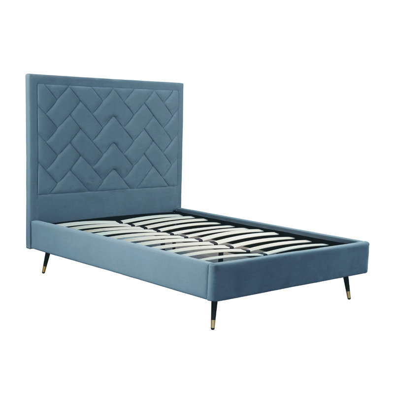 Lit plateforme en bois d'eucalyptus Crosby, Double, Bleu