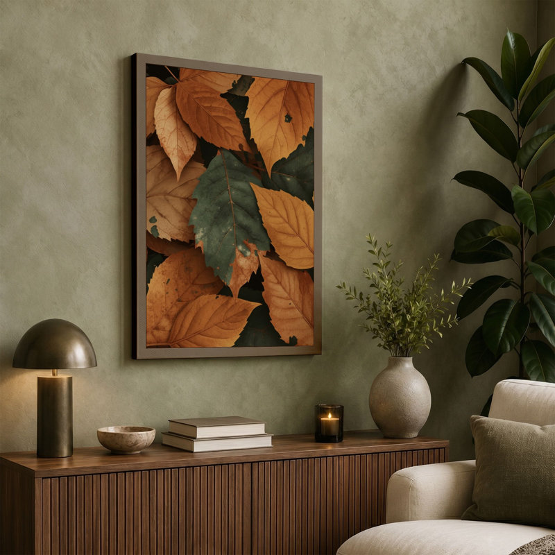 Autumn Leaves Close Botanical - Wrapped Canvas, 18x12 - 45.7 x 30.5 cm, Taupe Border