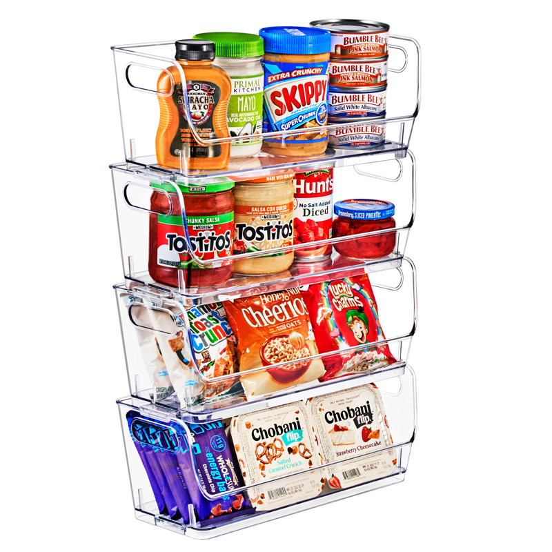 Sorbus Stackable Storage Bins Open Front, Clear Stackable Storage Bins, Pantry Bins for Storage and Organization, Acrylic Stackable Bins for Kitchen, Clear Pantry Organizer Bins (Small Narrow), Set of 4