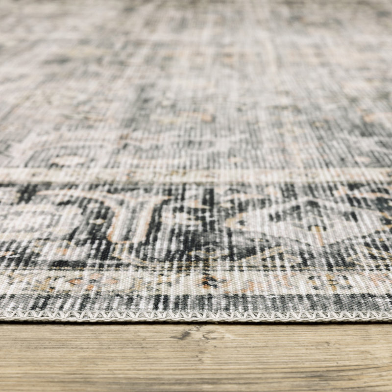 Strouth Machine Washable Performance Charcoal-Gray/Ivory Rug Mat, Rectangle 2' x 3'