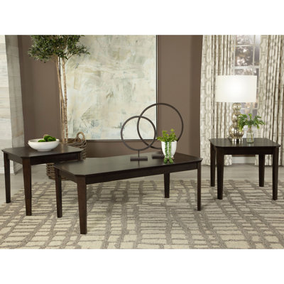 Table basse brun foncé 3 avec une et deux tables de bout, pieds droits rectangulaires et minces, bois massif et matériau, base en épingle à cheveux, pour les espaces de vie principaux, 18 pouces de hauteur, 46,02 de largeur, 23,5 de profondeur,
