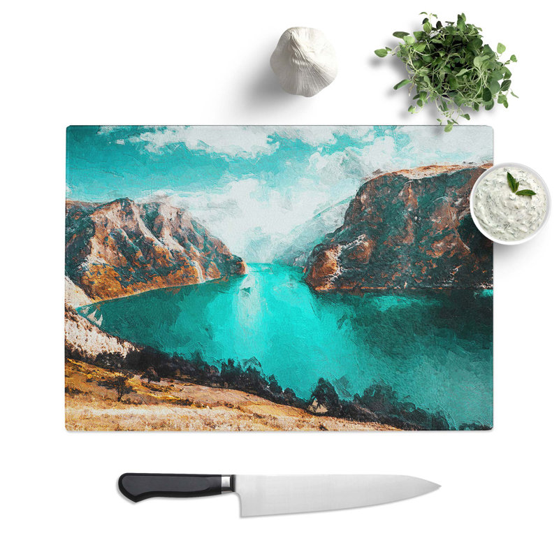 Glass Lake Between The Mountains Chopping Board, 39 cm W x 28.5 cm L