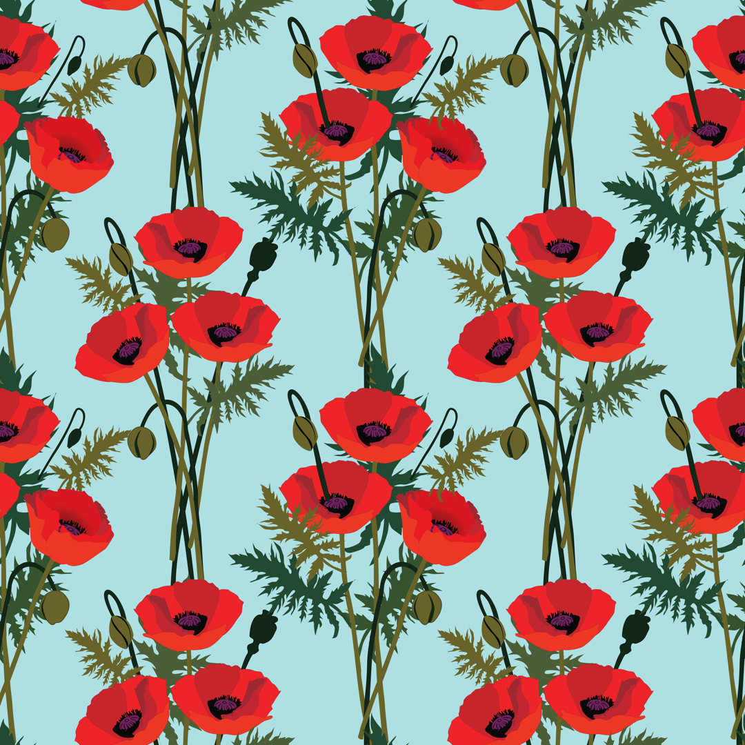 Olustee Floral Pattern Of Poppy - Wrapped Canvas Graphic Art